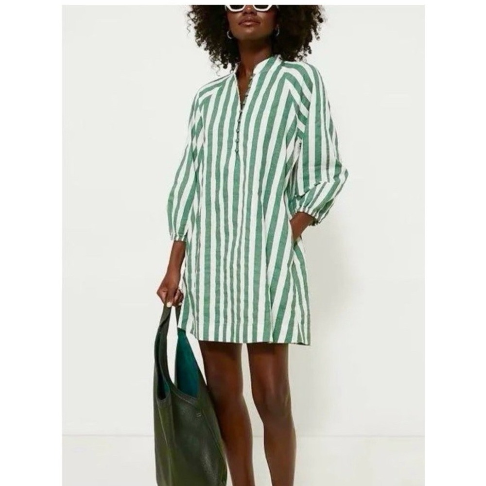 Tuckernuck Pomander Place Dress L Maryse Mini Caftan Linen Blend Green Pockets